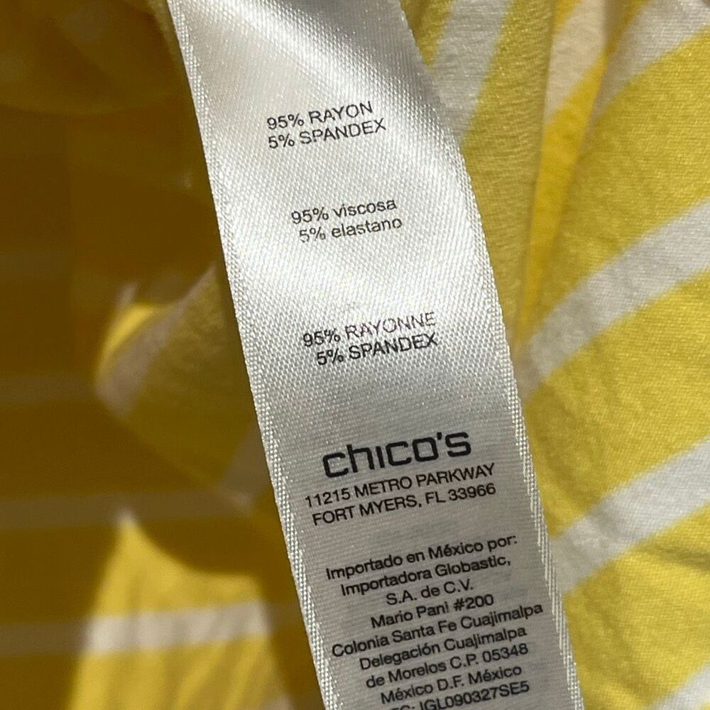 Chico's Women's Yellow White Miraculous Striped Tiered‎ Tunic Top Blouse Size 2 - Picture 6 of 9